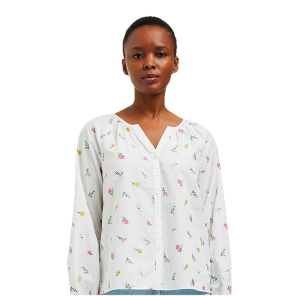 Draper James Womens Poplin Top 2XL Alexandra White Embroidered‎ Long Sleeve NWT